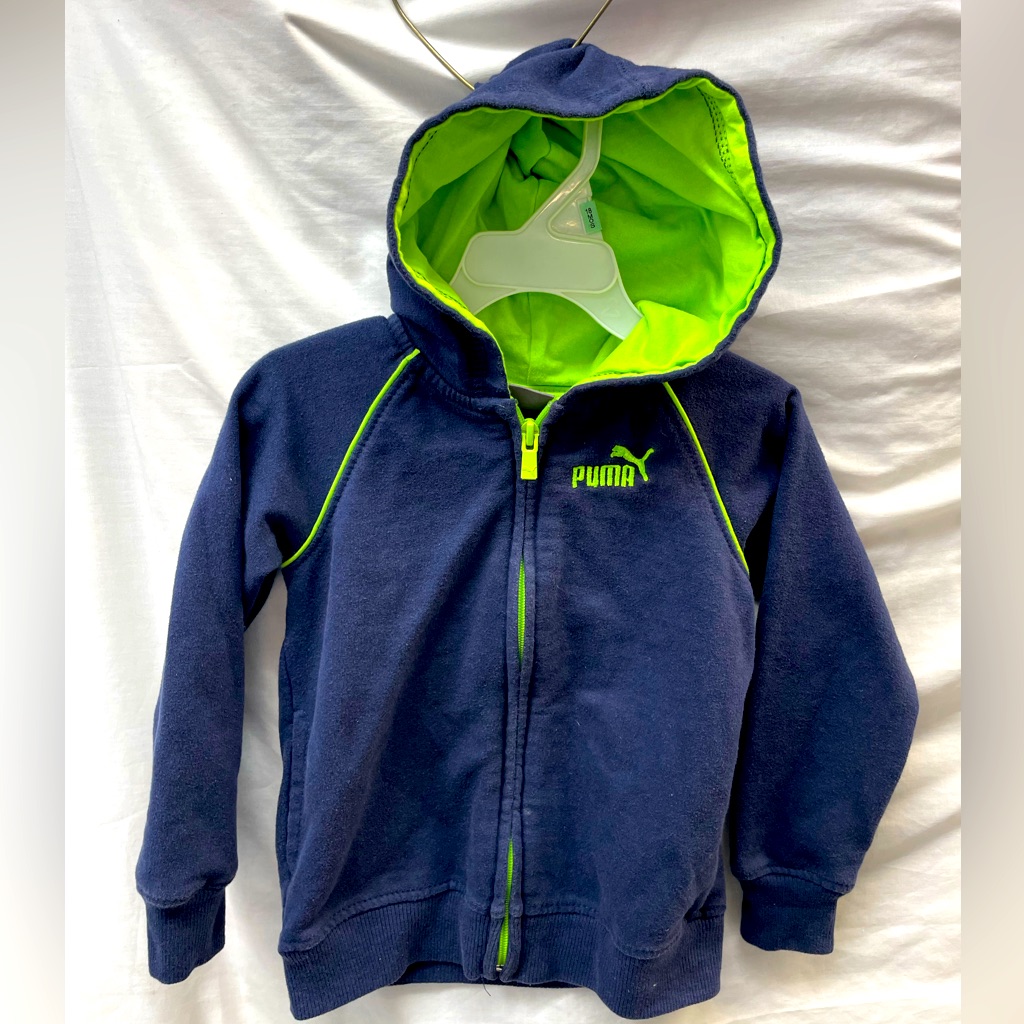 Puma Kids Navy And Lime Zip Front Hoodie Boys Sz 3t